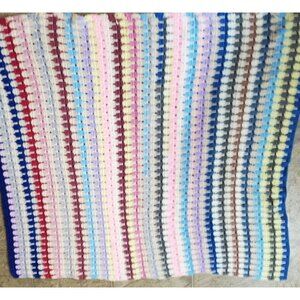 Vintage Handmade Multi-Color Crocheted Blanket